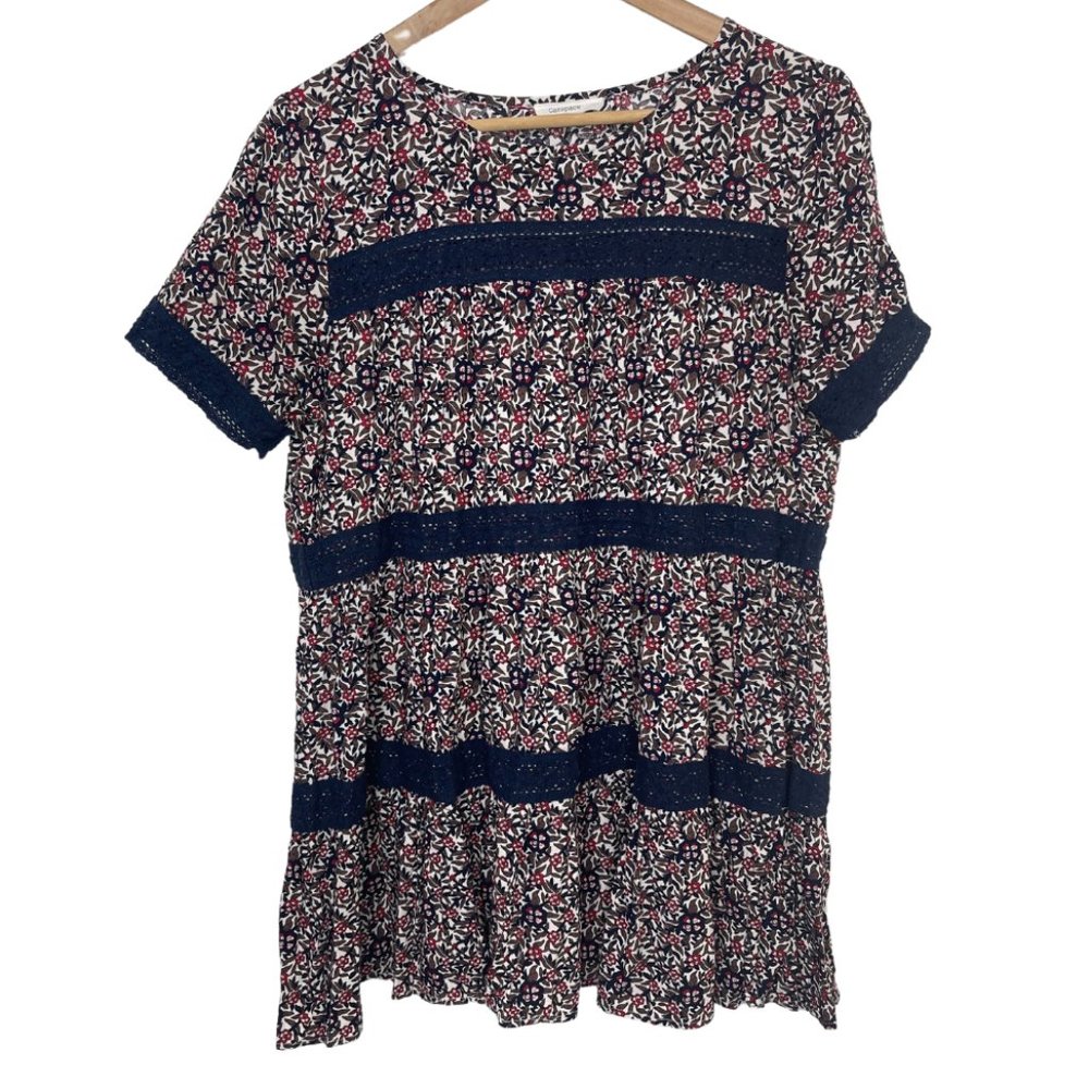 👗 Carapace | Blue and Red Floral Dress with Lace Details | Size M